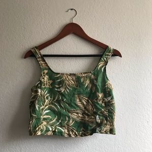 Opaque Green tropical leaf cropped tank crop top